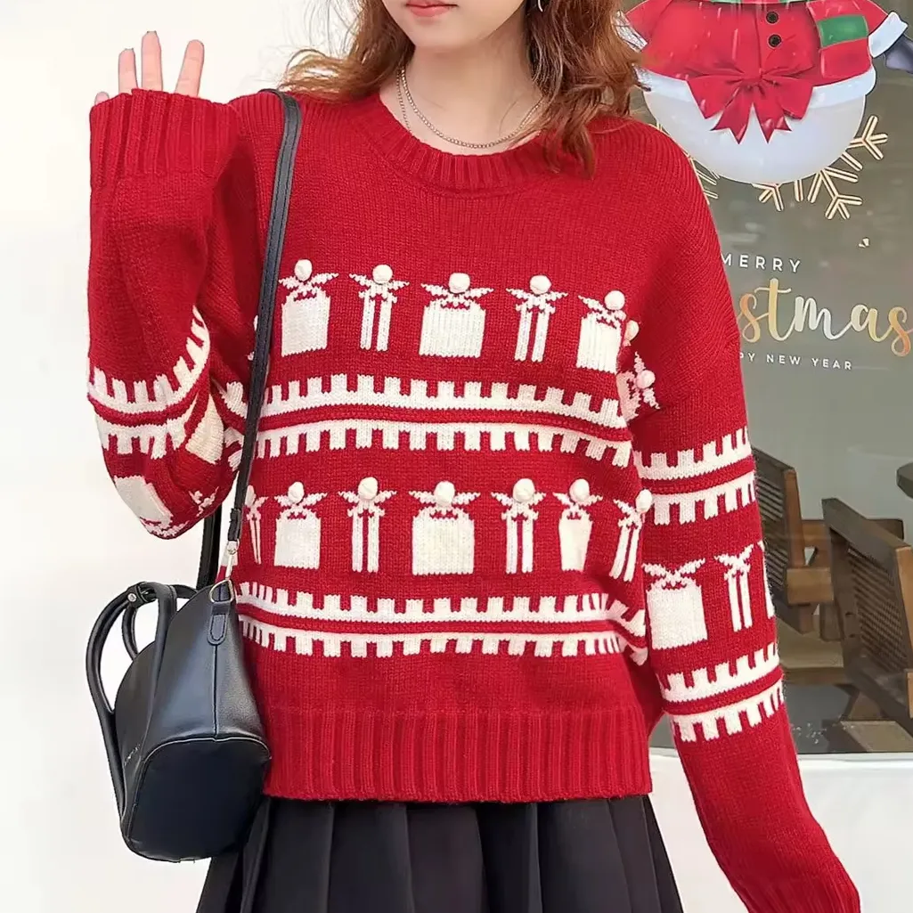 2024 New Women's Winter Fall Ugly Christmas Festival Jacquard Gift Sweater Holiday Knit Pullover Sweatshirt Tops