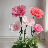 Lot de fleurs artificielles géantes en mousse EVA personnalisées avec tiges et base pour décoration de scène de mariage, centre commercial et événements