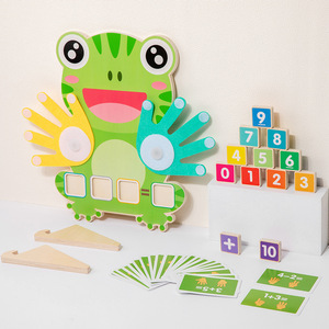 Dessin animé Animal <span class=keywords><strong>grenouille</strong></span> en bois jouet mathématique bébé couleur cognitive correspondant <span class=keywords><strong>doigt</strong></span> numéro décomposition ajouter soustraire opération pour les enfants - Product Image 2
