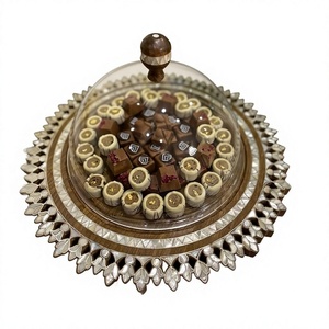 Wood And MOP Food Serving Tray With Glass Dome Round Shape Customized Size Chocolates Tray With <b>Lid</b> <b>By</b> Home Arts - Product Image 1