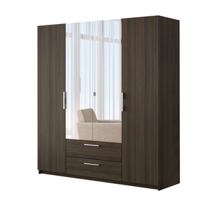 OEM Light Luxury <strong>Mirror</strong> Door Wooden <strong>Black</strong> <strong>Wardrobe</strong> for Bedroom Combined Closet - Product Image 5