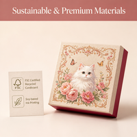 Boîte cadeau portable de luxe personnalisée illustrée, écologique, en papier rigide imprimé motif floral vintage Château de Chat, pour boutique