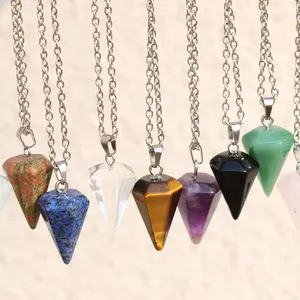 6 각형 탄알 수정같은 목걸이 Pendulums 보석 소녀를 위한 자연적인 다 원석 펀던트 목걸이 원석 치유 돌