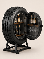 Meuble de bar industriel vintage rustique en forme de pneu, avec casier à bouteilles et porte-verres, pour salon et cave à whisky à domicile