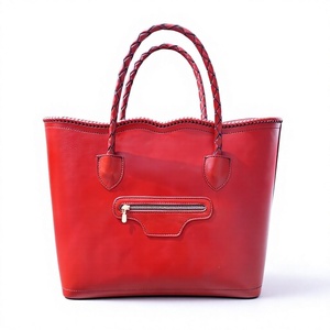 BS International <b>Women's</b> Genuine Leather Waterproof Vintage Fashion Tote <b>Bag</b> Logo Embroidery Solid Pattern Chain <b>Beach</b> Shopping - Product Image 3