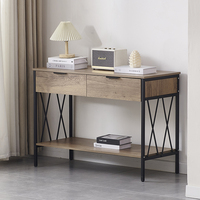 Nouveau design Table console à 3 niveaux avec 2 tiroirs Table de canapé d'entrée industrielle Table console longue et étroite en bois pour le salon