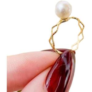 Support de bague en argent S925 pour accessoires de perles DIY avec perles rondes de 6-8 mm, incrustation tendance en forme de beignets frits 1698 - Product Image 5