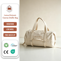 Bolsa de Gimnasio de Lona de Algodón Crudo Premium con Logotipo Personalizado, Bolsa de Viaje Tipo Barril Forrada para Fin de Semana, Bolsa de Gimnasio Simple con Asas de Transporte