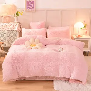 Flauschiges Shaggy-Bettwäsche-Set im Großhandel, einfarbiges Luxus-Bettwäsche-Set