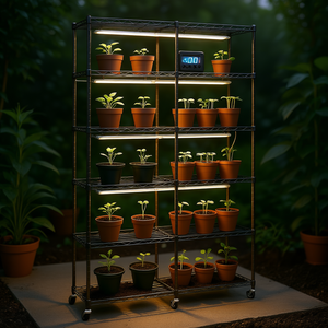 Soporte de Metal de 6 Niveles y Doble Fila para Plantas de Interior con Luces de Cultivo de Espectro Completo de 200W y Temporizador para Germinación de Semillas - Product Image 2