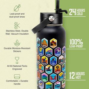 Botella de agua del Parque Nacional Beber Frasco personalizado Vacío de acero inoxidable Doble pared 32oz Gimnasio Botella de agua caliente con pegatinas - Product Image 4