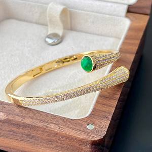 Luxury Gold Plated Bangles with Green Gemstone Full Rhinestone Inlay Twist Design Elegant Party Jewelry Women <strong>Fashion</strong> <strong>Accessory</strong> - Product Image 2