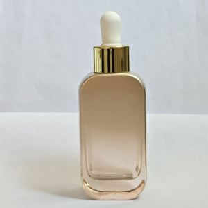 50ml Stock Cosmetic Package Luxury Square Hot Stamped Flat Glass <b>Dropper</b> <b>Bottle</b> with Latex Head and Plastic Cap - Product Image 2