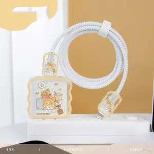 Dessin animé mignon 5 en 1 étui de protection transparent couvercle de protection de câble pour chargeur adaptateur secteur Iphone Apple