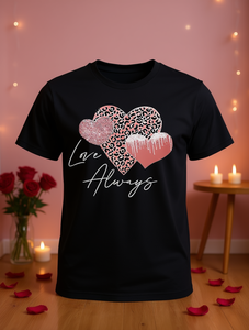 T-shirt da donna a maniche corte con stampa leopardata a cuori, girocollo, casual, per San Valentino, in jersey di cotone leggero e traspirante - Product Image 2