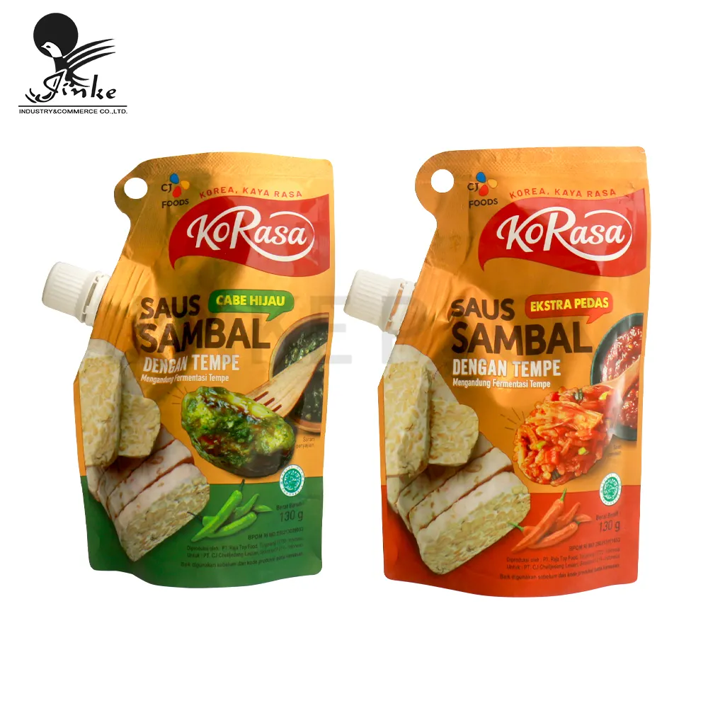 Sacchetto per beccuccio richiudibile personalizzato sacchetti per salsa di conservazione per condimenti sacchetto per imballaggio per salsa di pomodoro e aglio al peperoncino