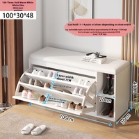 Banc de rangement à chaussures moderne et minimaliste en bois et cuir PU, durable, peu encombrant, avec coussin, multifonctionnel pour entrée