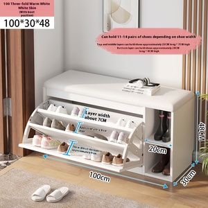 <span class=keywords><strong>Banc</strong></span> de rangement à chaussures moderne et minimaliste en bois et cuir PU, durable, peu encombrant, avec coussin, multifonctionnel pour entrée - Product Image 2
