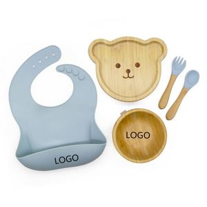 Melikey Custom <b>Baby</b> Tableware <b>Weaning</b> Set Bowl <b>Spoon</b> Kids Animal Suction Plate <b>Baby</b> Bamboo Feeding Set - Product Image 1