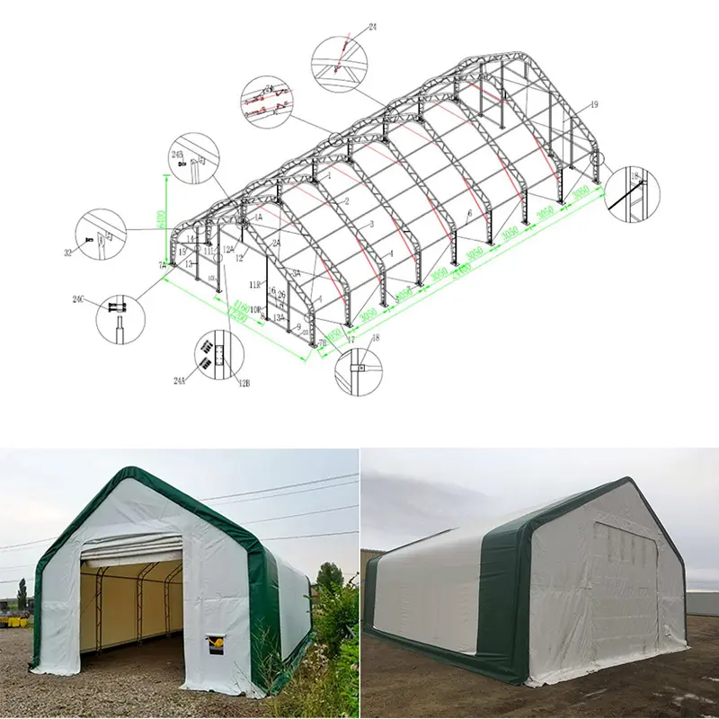 6m x 6m abri pour le bétail portable bétail chèvre fleur tente préfabriquée refuges pour animaux de ferme pour chevaux chiens moutons avec toit d'abri