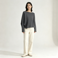 Haut en maille Andy Velvet à col rond, coupe ample, manches longues, amincissant et polyvalent pour le début de l'automne