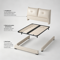 Modernes Günstiges Leder-Holz-Polsterbett in King/Queen-Größe mit Optionalem Stauraum, Eisenmontierter Bettrahmen, Schlafzimmer-Bettmöbel