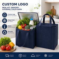 Sac isotherme matelassé bleu marine avec fermeture éclair, vente en gros, promotion, logo personnalisé en usine, haute qualité, robuste, réutilisable, glacière