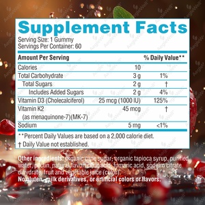 Fornitura di fabbrica personalizzato Flavour orso gommoso vitamina D3 & K2 Gummies supporta ossa sane, salute del cuore, assorbimento del calcio - Product Image 2