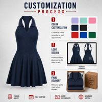 Robe de pickleball sans couture de qualité supérieure |   Col polo rayé |   Soutien-gorge intégré, short et poches |   Marque privée OEM |   Approvisionnement B2B DDP