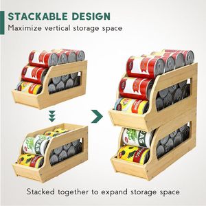 Wooden Can <b>Storage</b> Rack 3 Tier Stackable Rectangle Unfinished For Kitchen Pantry Organization - Product Image 4