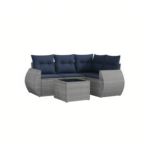 Conjunto de Sofá de Jardín de Ratán Sintético Gris con Cojines, Muebles de Patio para Exteriores, Asientos para 5 Personas, Diseño Contemporáneo - Product Image 1