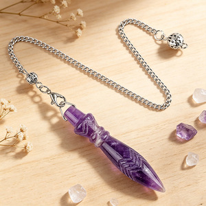 Pendentif pendule en cristal naturel, sceptre rétro, pierre de guérison pour la radiesthésie, la divination, le yoga, la méditation, bijoux Thoth - Product Image 1