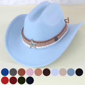 Chapeau de cowboy en polyester à large bord avec bande étoilée, accessoire de mode pour l'été en plein air - Product Image 3