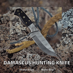 Couteau de chasse, de bushcraft et de camping à lame fixe, entièrement forgé à la main à Damas, en acier à haute teneur en carbone, ultra-affûté - Product Image 2