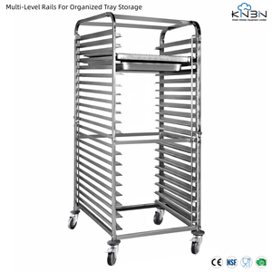 Chariot à plateaux double face en acier inoxydable 201/304 avec rails multi-niveaux et roulettes pour boulangerie, restauration et cuisine - Product Image 1