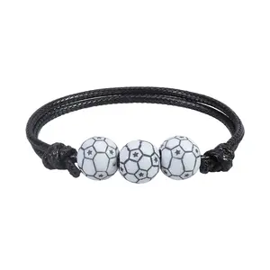 Pulsera de fútbol de alta calidad ejercicio béisbol pelota de tenis baloncesto fútbol colgante rugby negro hilo encerado bola pulsera