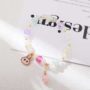 女性と学生のための新しい韓国スタイルの漫画合金ブレスレットかわいいラブ布と女の子と姉妹のためのガラスビーズジュエリー - Product Image 6