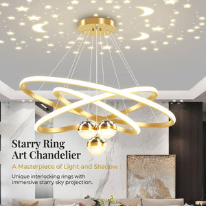 Modern Luxury Iron 85-265V Chandeliers <strong>Light</strong> 3 Rings 30 40 60cm+3 Bulbs with Moon and Stars Effect <strong>Dining</strong> Pendant <strong>Light</strong> for Home - Product Image 5