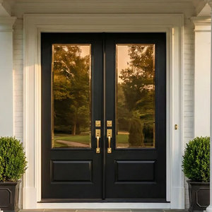 Nuovo Design Porta d'Ingresso a <span class=keywords><strong>Doppia</strong></span> <span class=keywords><strong>Anta</strong></span> in Acciaio Nero con Vetro per Case - Product Image 2
