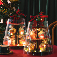 Porte-gâteau en carton de noël à 3 niveaux, présentoir à desserts, tour d'emballage, vitrine avec poignée