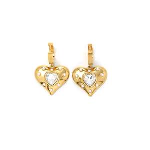 Boucles d'oreilles pendantes en forme de cœur, plaquées or PVD, en acier inoxydable 316L avec centre en cristal, bijoux tendance - Product Image 1