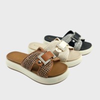 Sandales de luxe à plateforme en raphia tressé en forme de H avec boucle en strass, mules ouvertes à enfiler pour femme, parfaites pour l'été et la plage