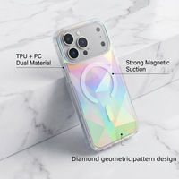 Coque TPU pour iPhone 17 Pro Max, motif diamant plaqué couleur, design géométrique, absorption magnétique, aspiration laser