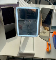 Miroir de Maquillage Portable Moderne Pliable avec Écran Tactile à Luminosité Réglable, Grossissement 3X, Éclairage Intégré pour Voyage