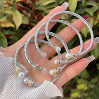Nouvelle Arrivée Mode Bracelet Manchette en Cuivre Micro-Pavé avec Boule Torsadée