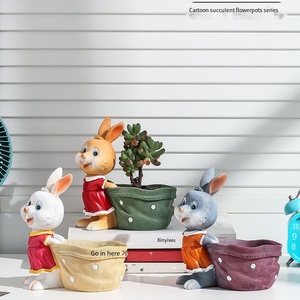 Pot de fleurs créatif en résine en forme de petit animal, style dessin animé coréen, lapin mignon, pour plantes succulentes et vertes, super mignon pour la table - Product Image 2