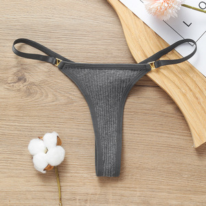 Tangas de algodón para mujer al por mayor, bragas de talle bajo con tirantes finos, tangas transpirables de punto acanalado, ropa interior OEM ODM - Product Image 1