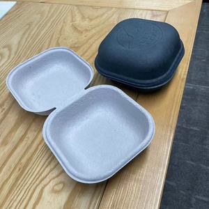 Moulded Pulp Custom Take Away Paper Packaging Box Of Natural Fiber Disposable Grey Paper Burger Box