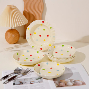 Plato de cerámica con forma de corazón y lunares para postre, ensalada de frutas, pasta, dumplings, plato occidental, uso doméstico, apto para microondas. - Product Image 4