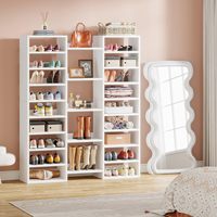 Meuble de rangement à chaussures en bois blanc, style américain, avec 22 compartiments ouverts, capacité de 46 paires, pour entrée large